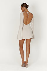 Zahra Long Sleeve Open Back Mini Knit Dress - Grey