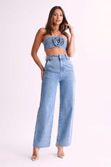 Roxy Wide Leg High Waist Denim Jeans - Mid Blue