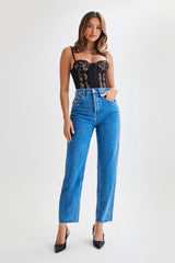Maryse Satin And Lace Corset Top - Black