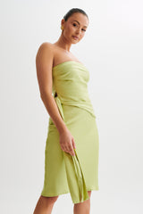Allegra Satin Ruched Strapless Top - Apple