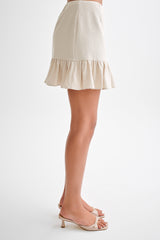 Delfina Linen Mini Skirt With Ruffle - Natural