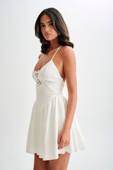 Muriel Cotton Mini Dress With Crochet - White