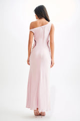 Kristina Satin Maxi Dress With Crochet - Pale Pink