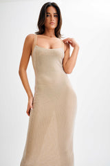 Jasmyn Hot Fix Maxi Dress With Mesh Back - Nude