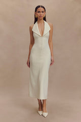Annita Crepe Halter Midi Dress - Ivory