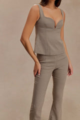 Lawry Structured Longline Top - Tan Check