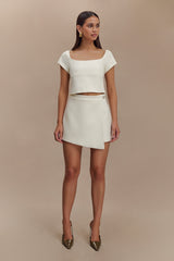 Ellis Cap Sleeve Longline Suiting Top - Ivory