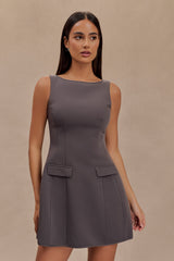 Evanna Sleeveless Suiting Mini Dress - Charcoal Grey