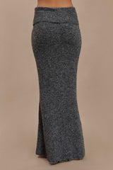Charlotte Knit Maxi Skirt With Overlay - Charcoal