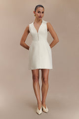 Danna Boucle Mini Dress With Pleats - White