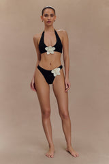 Rhiannon Floral Crochet Halter Bikini Top - Black And White