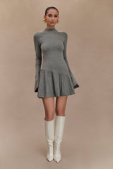 Blair Knit Mini Dress With Pleats - Charcoal