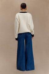Jen Wide Leg Flare Denim Jeans - Dark Blue