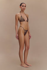 Sachi Triangle Bikini Top With Braided Ties - Leopard Print