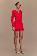 Gianna Knit Mini Skirt With Flowers - Red