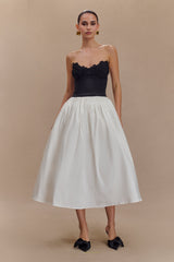 Elyssa Embroidered Contrast Midi Dress - Black/White