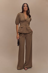 Faith Suiting Wide Leg Pant - Cacao Brown