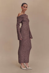 Magenta One Shoulder Fluffy Knit Midi Dress - Pecan