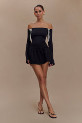 Marlene Scuba Jersey Contrast Top - Black/White