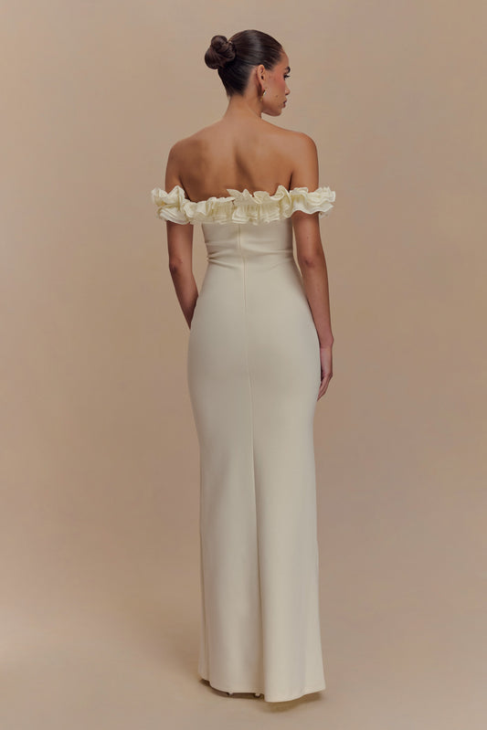 Nova Ruffle Off Shoulder Maxi Dress - Ivory
