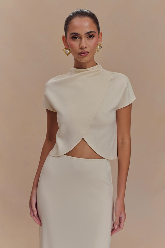Eris High Neck Scuba Jersey Top - Ivory