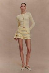 Amy Pointelle Bell Sleeve Cardigan - Lemon
