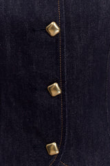 Bethany Short Sleeve Buttoned Denim Top - Washed Indigo Blue