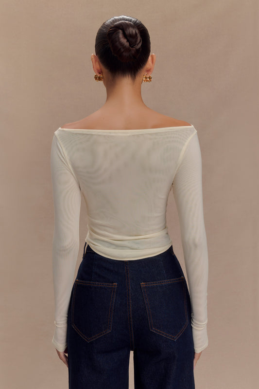 Colette Boat Neck Mesh Top - Ivory