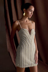 Naveena Embellished Mini Dress - Silver