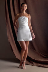 Leslie Gathered Taffeta Mini Dress - White