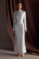 Sofia Long Sleeve Sequin Maxi Dress - White