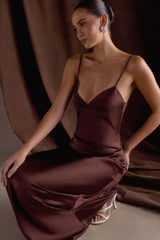 Lilly Sweetheart Satin Maxi Dress - Dark Chocolate