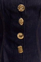 Neve Sleeveless Buttoned Denim Top - Washed Indigo Blue