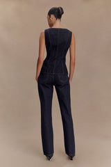 Janine High Waisted Straight Leg Jeans - Washed Indigo Blue