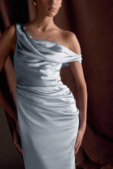 Dalia Off Shoulder Satin Maxi Dress - Frosted Blue