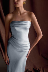 Jasmine Strapless Satin Maxi Dress - Frosted Blue