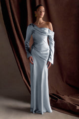Iris Long Sleeve Satin Maxi Dress - Frosted Blue