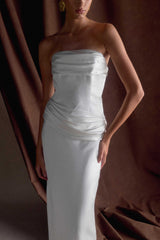 Jasmine Strapless Satin Maxi Dress - White