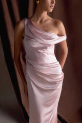 Dalia Off Shoulder Satin Maxi Dress - Soft Pink