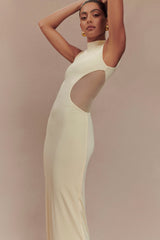 Massie Slinky And Mesh Maxi Dress - Lemon
