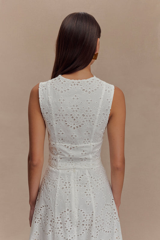 Arla Sleeveless Broderie Top - White