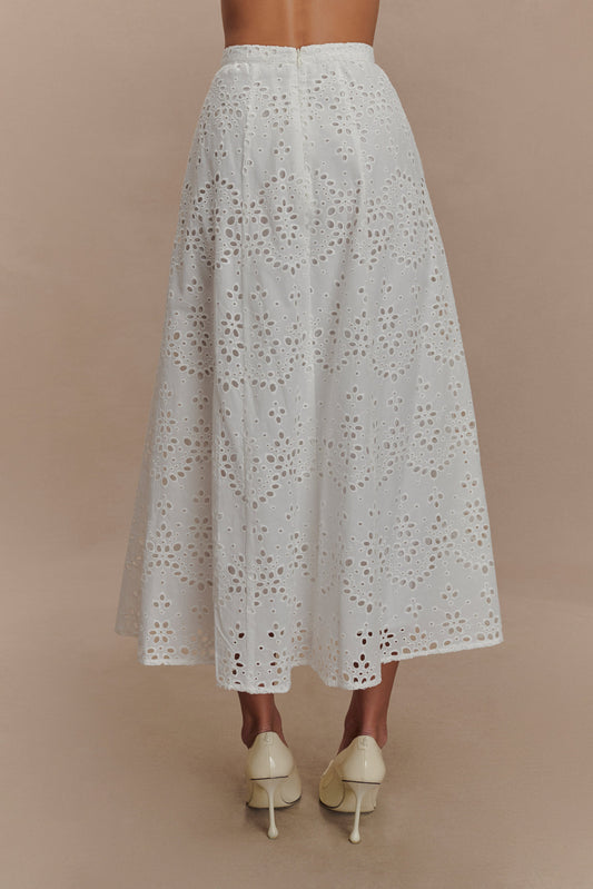 Arla Broderie Midi Skirt - White