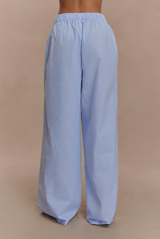 Hansen Wide Leg Pants - Blue Pinstripe