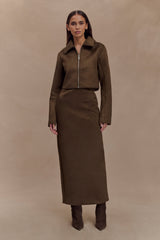 Hayes Faux Suede Collared Jacket - Chocolate