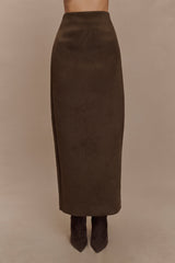Hayes Faux Suede Midi Skirt - Chocolate