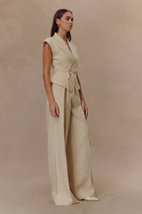 Andina Shortsleeve Linen Top - Natural Beige