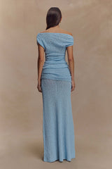 Chloe Off Shoulder Boucle Knit Top - Light Blue
