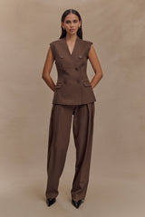 Penelope Suiting Sleeveless Blazer - Chocolate