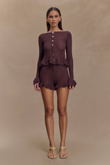 Eleanor Knit Frill Cardigan - Chocolate