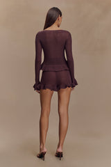 Eleanor Knit Frill Cardigan - Chocolate